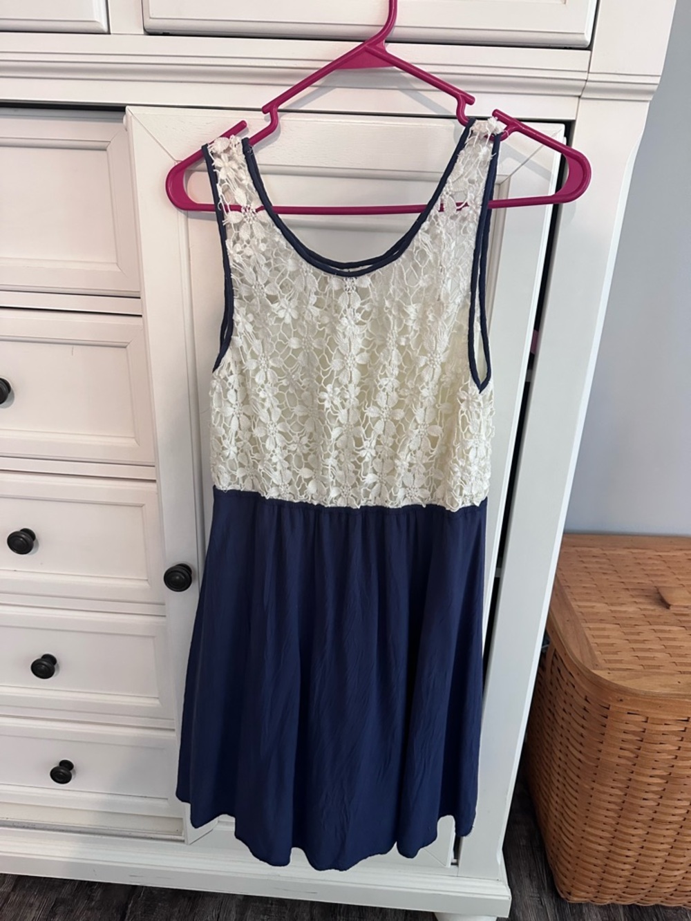 Ya Los Angeles Navy Blue and Cream Lace Mini Dress